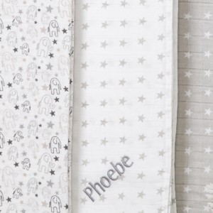 Ziggle personalised 3 pack grey and white baby muslin squares