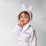That’s mine personalised dressing gown, white with blue gingham trim and embroidery Easter Gifts 3