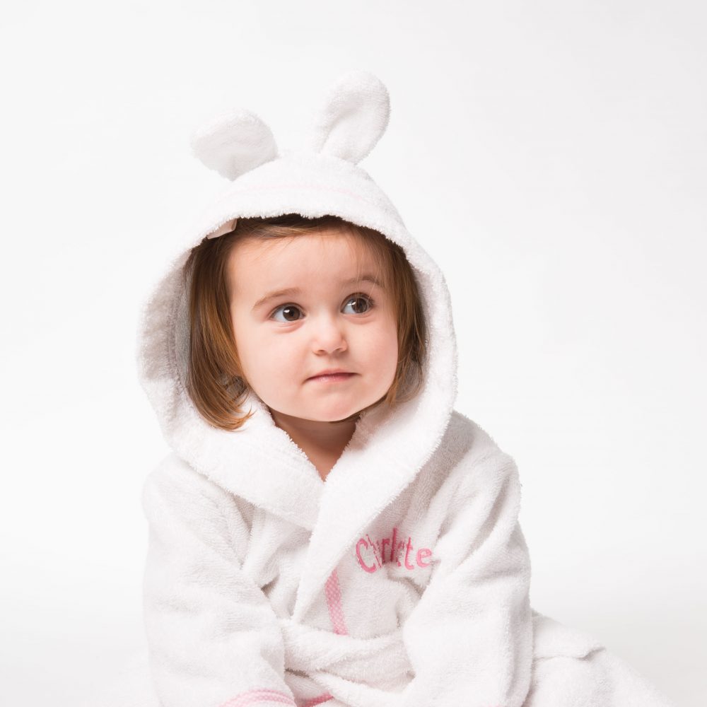 That’s mine personalised dressing gown, white with pink gingham trim and embroidery