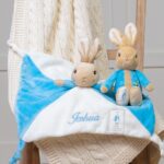 Peter rabbit personalised blue baby comfort blanket and soft toy rattle gift set Birthday Gifts 3