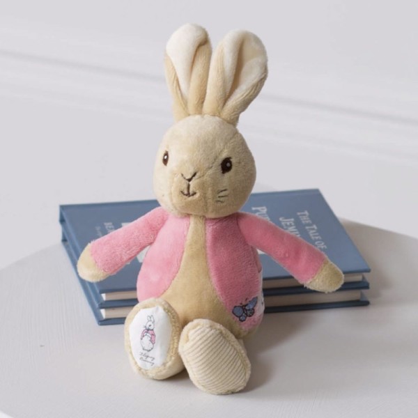 Flopsy bunny personalised pink baby comfort blanket and soft toy rattle gift set