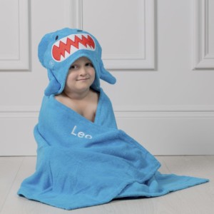 Zoocchini personalised blue sherman the shark toddler hooded towel