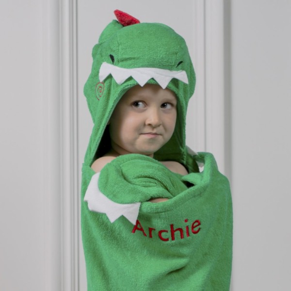 Zoocchini personalised green devin the dinosaur toddler hooded towel