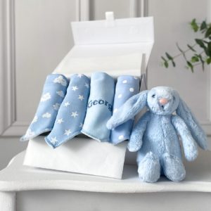 Ziggle personalised 4 pack blue baby bandana bibs