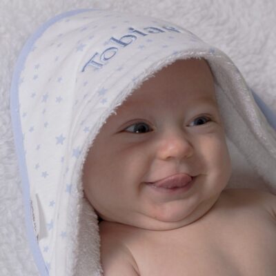 Clair de Lune personalised white hooded towelling baby cuddlerobe with star design 2