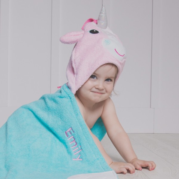 Zoocchini personalised aqua allie the unicorn toddler hooded towel