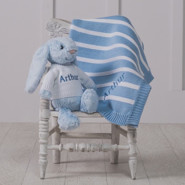 Ziggle personalised stripe cotton knitted baby blanket