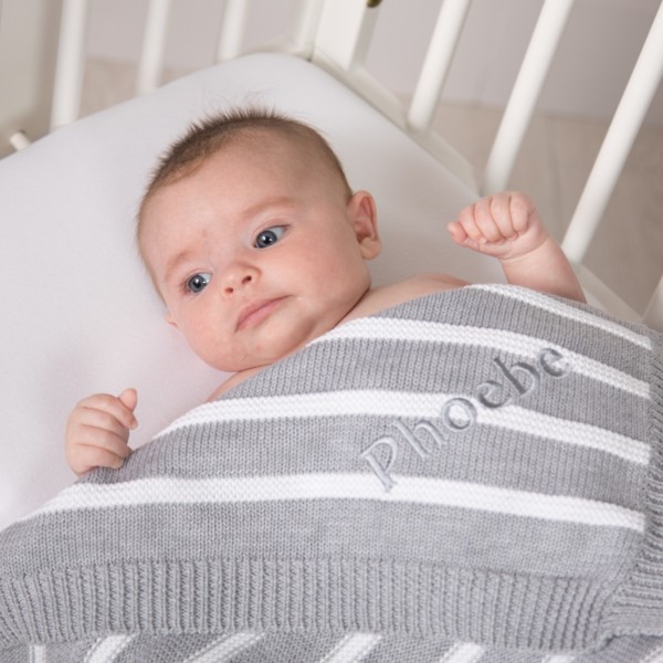 Ziggle personalised stripe cotton knitted baby blanket