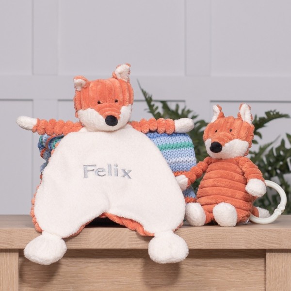 Personalised Jellycat cordy roy baby fox comforter and soft toy baby gift set