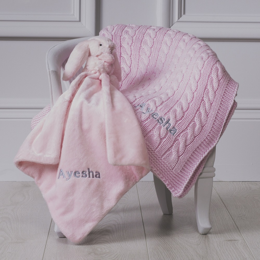 Personalised Jellycat pink bashful bunny comforter That's mine