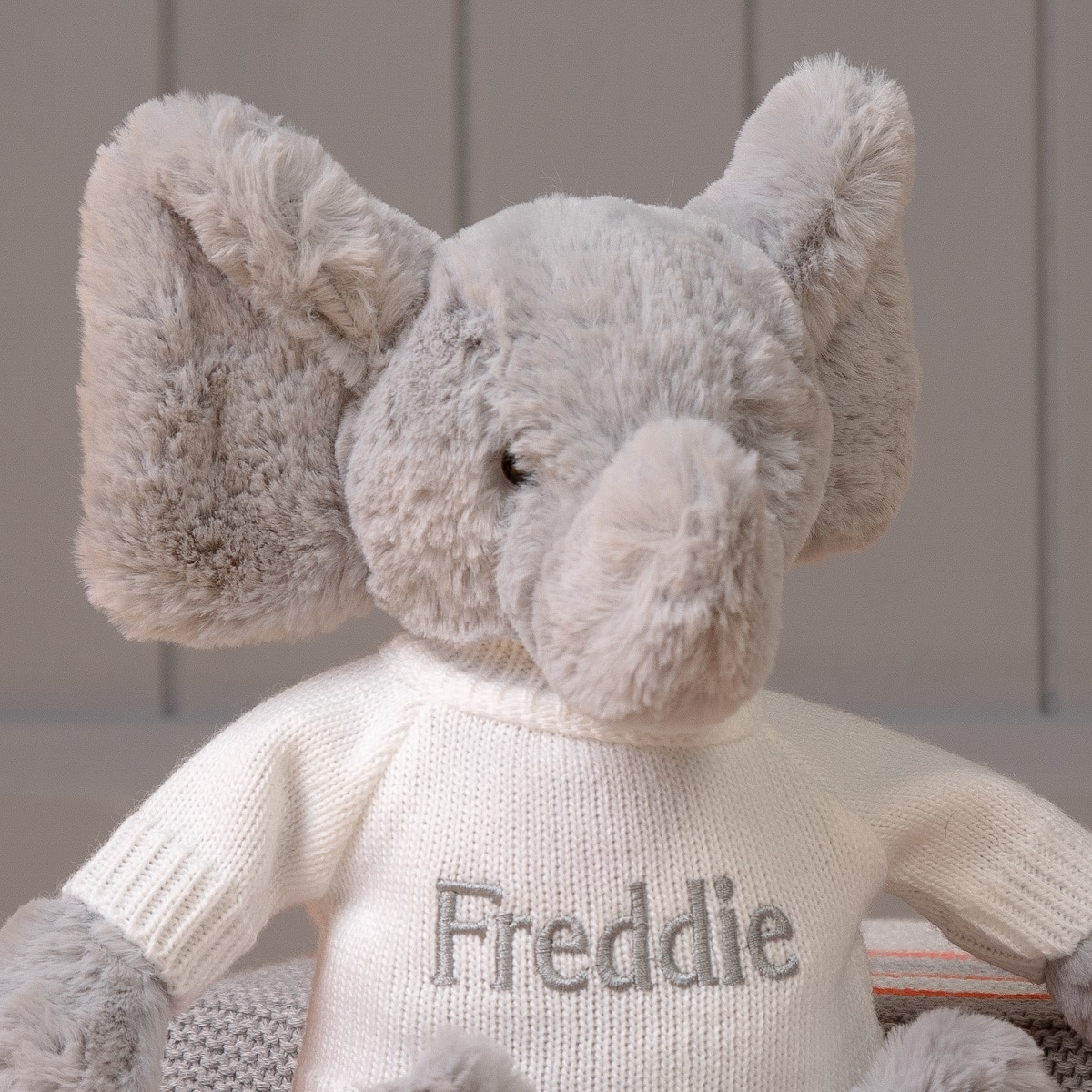 jellycat elephant soft toy with personalised jumper