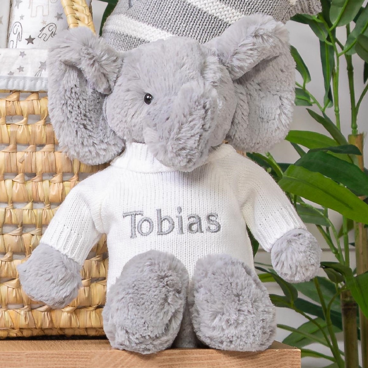 jellycat elephant soft toy with personalised jumper