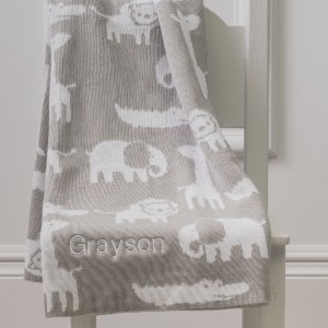 Ziggle personalised cotton knitted baby blanket with jungle animal design