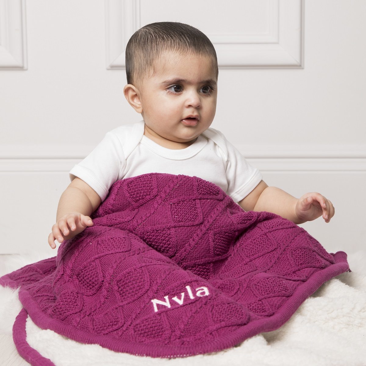 Ziggle personalised sherpa fleece cable baby blanket Personalised Baby Gift Offers and Sale 2