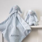 Personalised Jellycat bashful bunny soother and soft toy gift set in pale blue or grey Baby Gift Sets 3