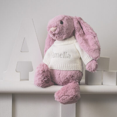 Jellycat large bashful bunny soft toy with ‘Big Hugs’ jumper 2