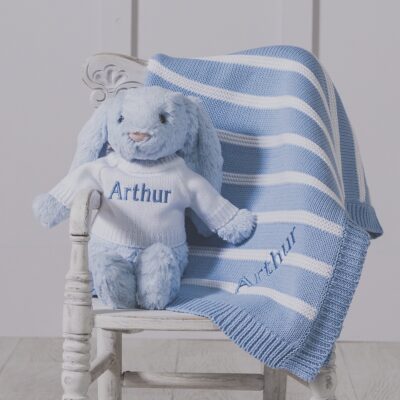 Personalised Jellycat blue bashful bunny and ziggle striped baby blanket gift set Birthday Gifts 2