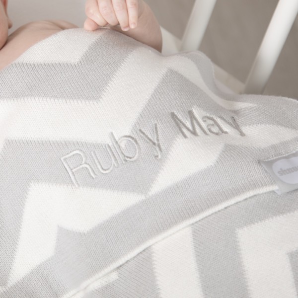 Shnuggle personalised grey and white luxury knitted baby blanket