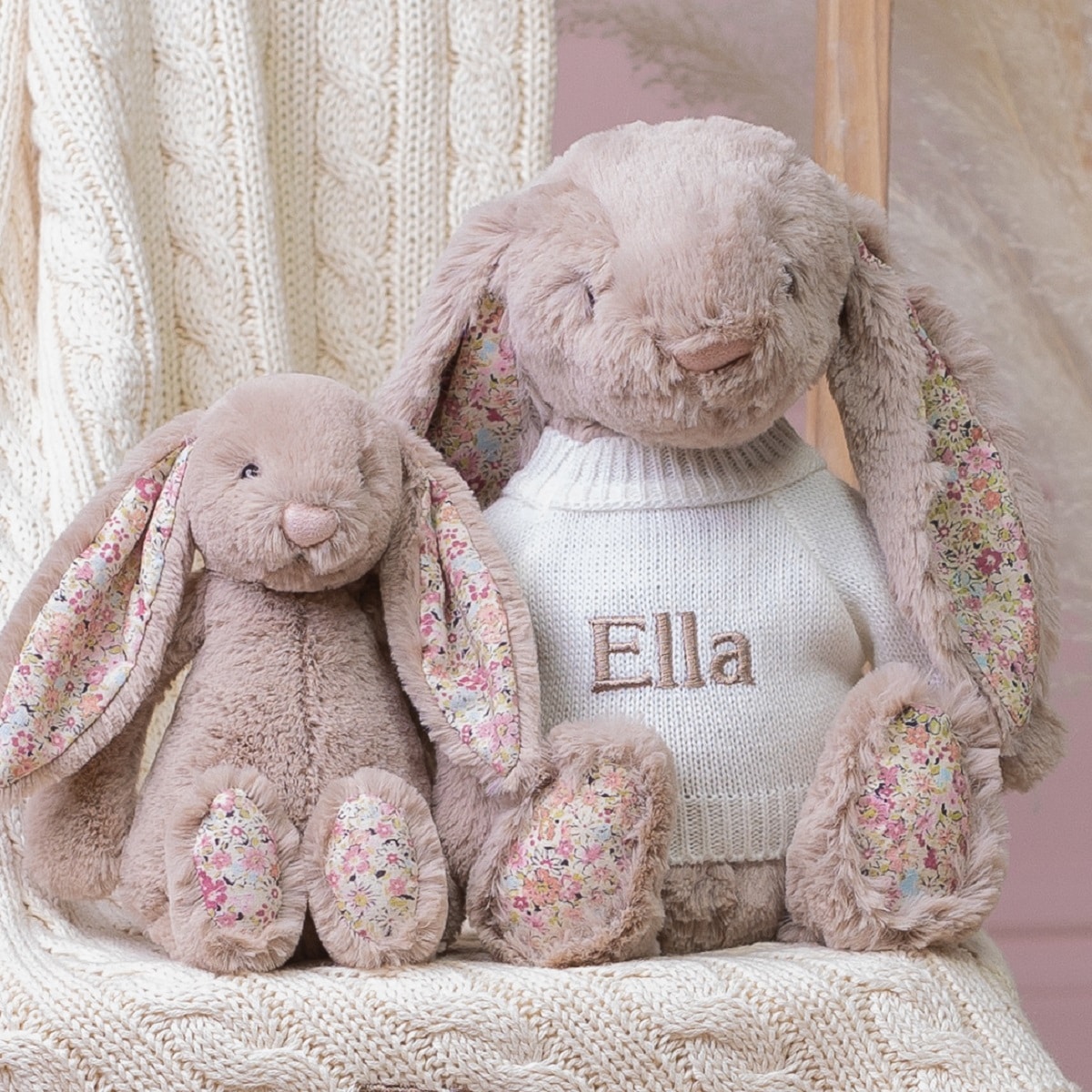 Personalised Jellycat beige blossom bunny soft toy