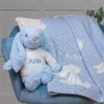 Personalised Jellycat blue bashful bunny and baby blanket gift set Birthday Gifts 4