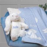 Personalised Jellycat blue bashful bunny and baby blanket gift set Birthday Gifts 5