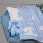 Personalised Jellycat blue bashful bunny and baby blanket gift set Baby Gift Sets 6