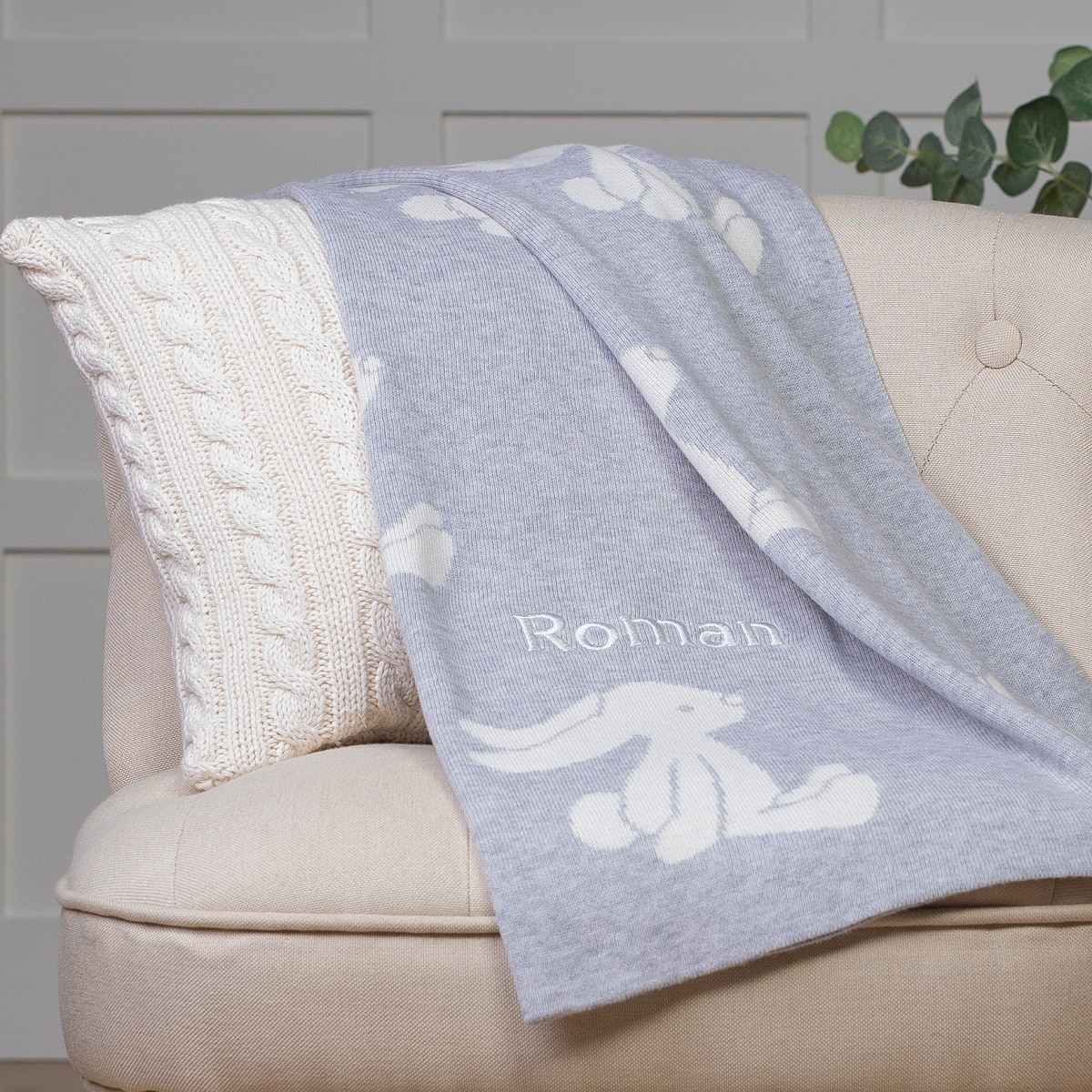 Personalised Jellycat silver bashful bunny baby blanket