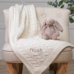 Toffee Moon personalised cream luxury cable baby blanket Birthday Gifts 5