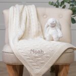 Toffee Moon personalised cream luxury cable baby blanket Christening Gifts 4