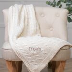 Toffee Moon personalised cream luxury cable baby blanket Christening Gifts 3