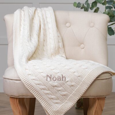Toffee Moon personalised cream luxury cable baby blanket Personalised Baby Blankets