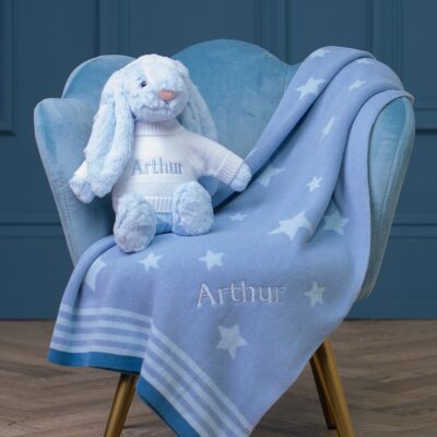 Personalised Jellycat blue bashful bunny and ziggle star baby blanket gift set Birthday Gifts