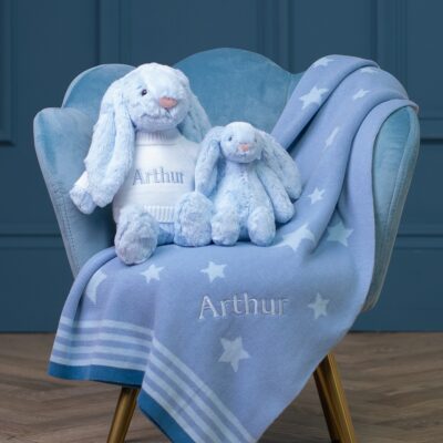 Personalised Jellycat blue bashful bunny and ziggle star baby blanket gift set Blankets 2