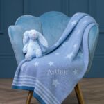 Ziggle personalised blue stars cotton knitted baby blanket Birthday Gifts 4