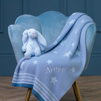 Ziggle personalised blue stars cotton knitted baby blanket 2