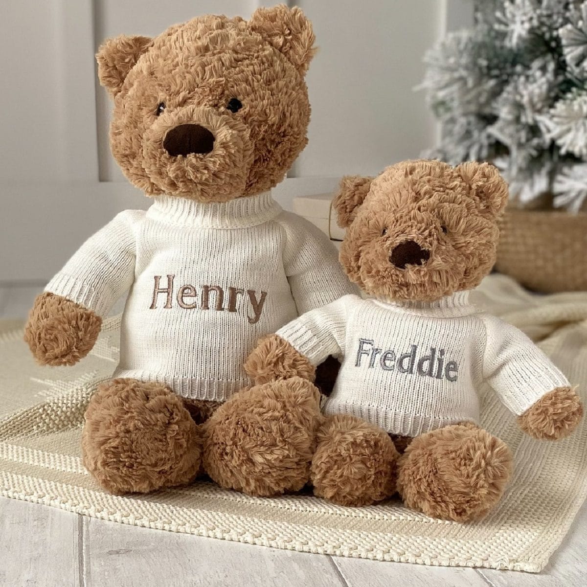 Personalised Jellycat bumbly bear small and medium twinning teddies set
