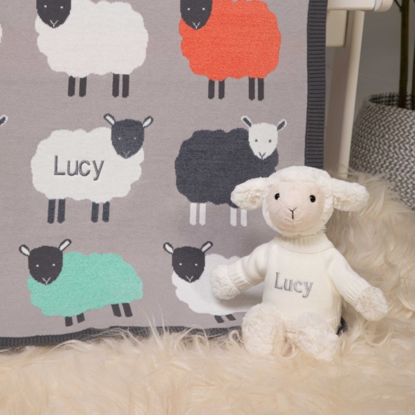 Bizzi Growin personalised flock of sheep baby pram blanket