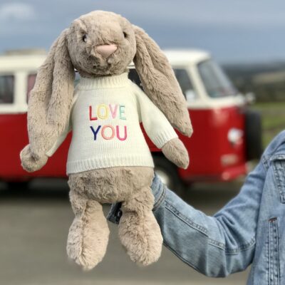 Jellycat large bashful bunny soft toy with ‘Love You’ jumper 2