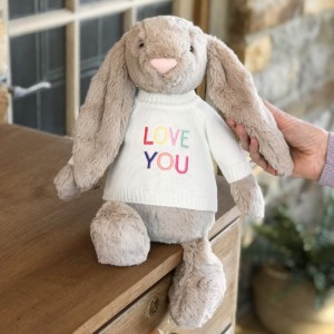 Jellycat large bashful bunny soft toy with ‘Love You’ jumper