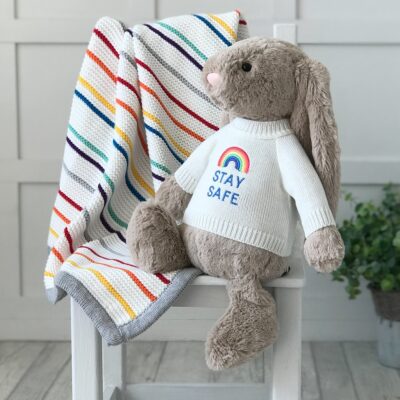 Jellycat large bashful bunny soft toy with ‘Stay Safe’ jumper 2