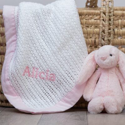 Ziggle personalised white cellular baby blanket with pink trim Birthday Gifts 2