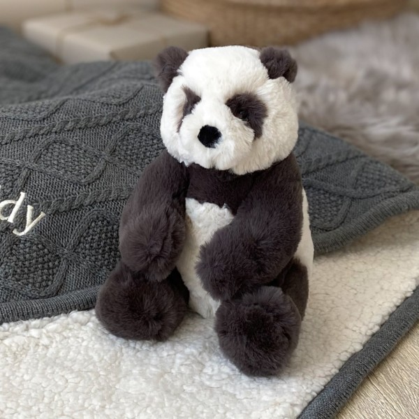 Ziggle personalised sherpa fleece cable baby blanket and Jellycat harry panda cub gift set