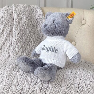 Personalised Steiff bearzy grey teddy bear soft toy