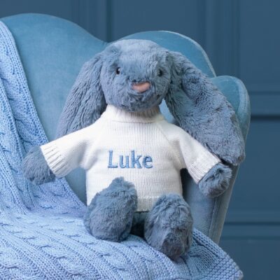 Personalised Jellycat dusky blue bashful bunny soft toy