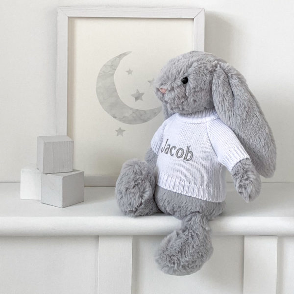 Personalised Jellycat bashful bunny soft toy in beige, cream or silver