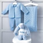 Dandelion personalised receiving shawl, knitted jacket and leggings and Jellycat bashful bunny gift set Baby Gift Sets 3