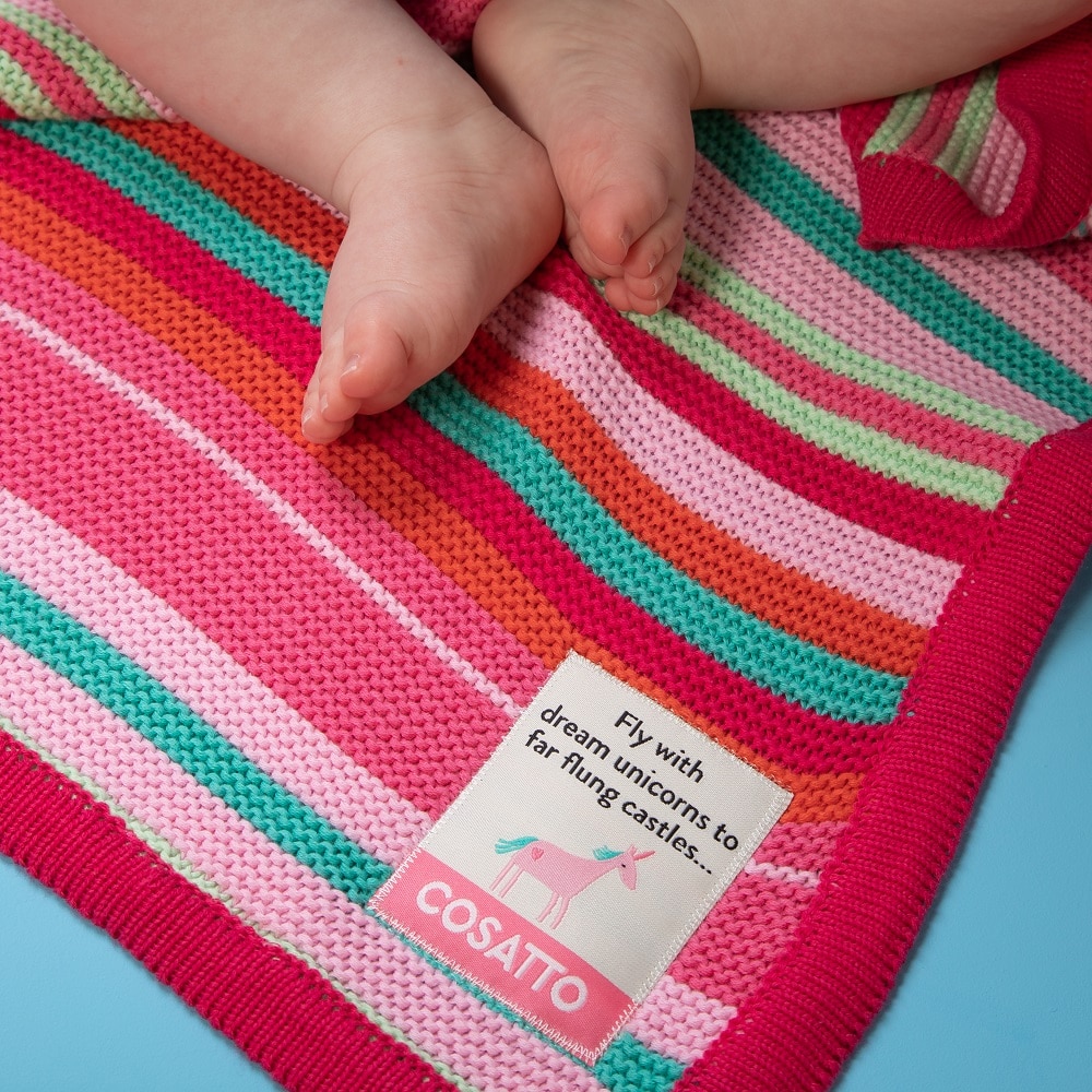 Cosatto personalised knitted pink stripe blanket