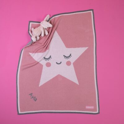 Cosatto personalised pink happy star knitted blanket