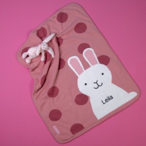 Personalised Cosatto bunny buddy sherpa fleece blanket and Jellycat bashful bunny gift set