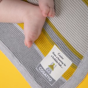 Personalised Cosatto grey and yellow stripe blanket and Jellycat bashful bunny gift set